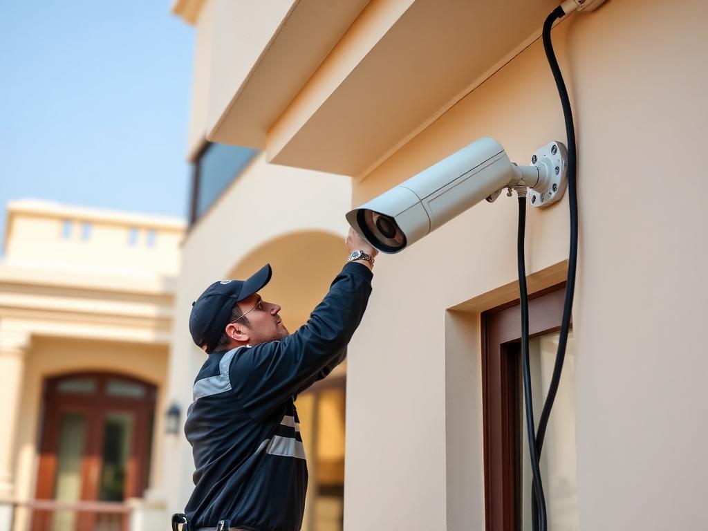 INZOONE technician installing a CCTV security camera on a Dubai villa